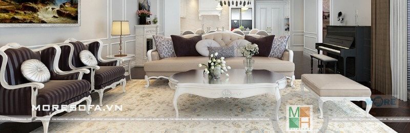 Ghế sofa MS-027 cổ điển, được làm bằng gỗ tự nhiên Tần bì sơn, bọc bằng nỉ nhập khẩu cao cấp và màu trắng, sẽ làm nên sự đẹp cho phòng khách của bạn.